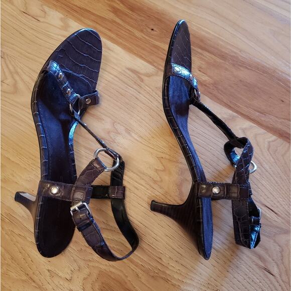 Leather Crocodile Embossed Dress Shoes Size 10 Gladiator Harness Strappy Heels - Picture 6 of 14